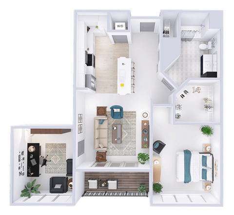 Floor plan for 1 bed, 1 bath, 1033 sqft